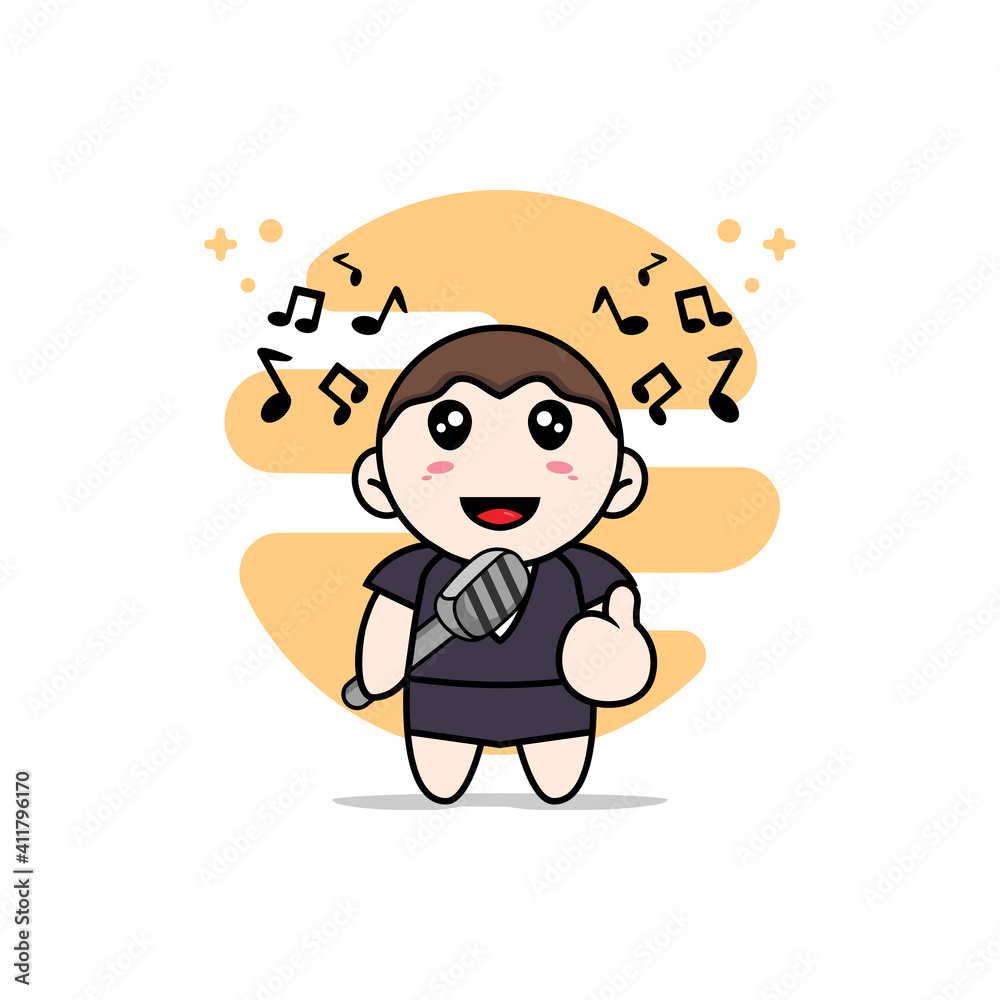Cute business woman character wearing singer costume. Cute business woman character wearing singer costume.
