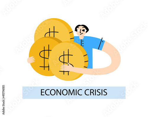Economic crisis concept, a fall in the exchange rate, loss of money, a crash on the stock exchange. Businessmen and brokers are in a panic, the man does not know where to invest money