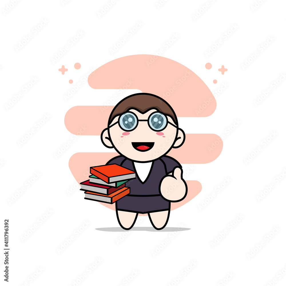 Cute business woman character wearing librarian costume. Cute business woman character wearing librarian costume.