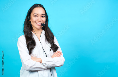 Asian Female caller or receptionist phone operator.
