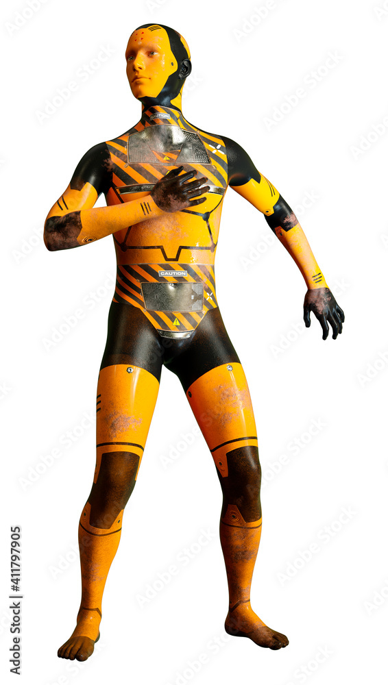3D Rendering Male Robot on White 3D Rendering Male Robot on White