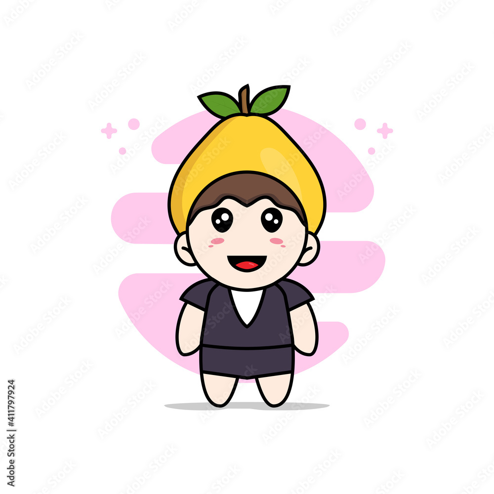 Cute business woman character wearing quince costume.