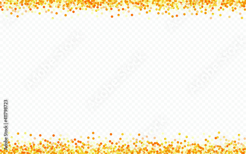 Gold Dust Glamour Transparent Background. Bright Shine Banner. Golden Dot Modern Illustration. Rain Holiday Texture.
