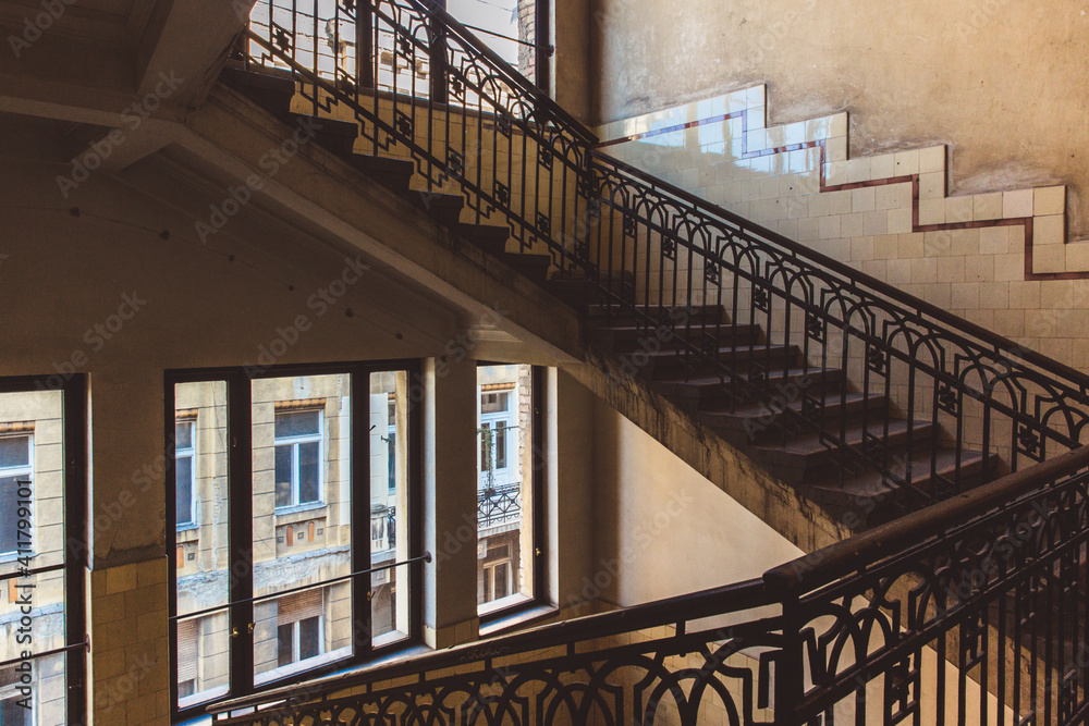 Obraz premium Abstract detail of stairs in Old budapest building interior