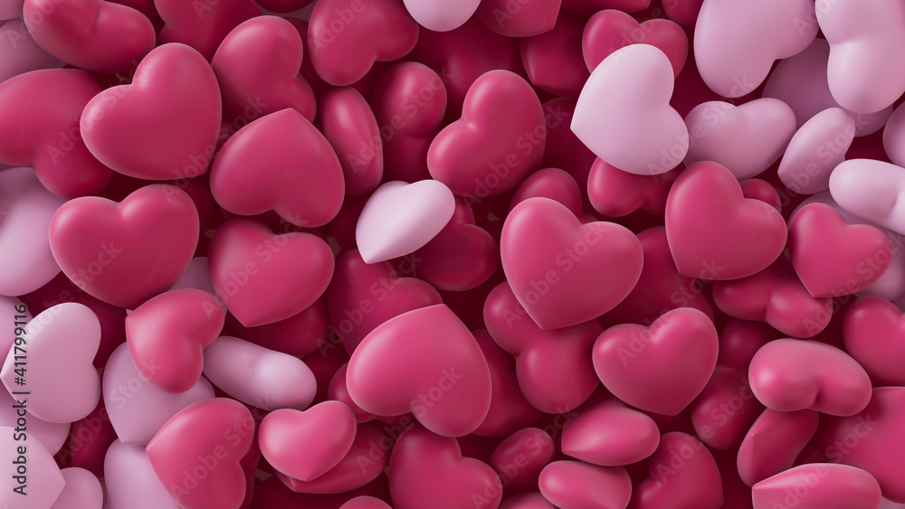Multicolored Heart background. Valentine Wallpaper with Light Pink and Dark Pink love hearts. 3D Render Multicolored Heart background. Valentine Wallpaper with Light Pink and Dark Pink love hearts. 3D Render