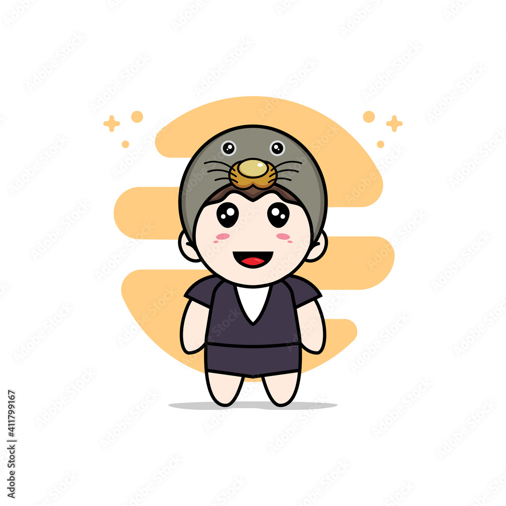 Cute business woman character wearing seals costume. Cute business woman character wearing seals costume.