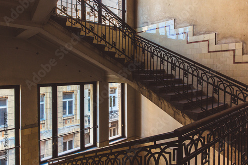 Abstract detail of stairs in Old budapest building interior