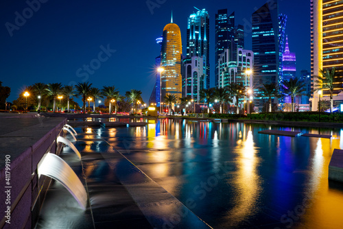 12 February 2019- Colorful Skyline of Doha Qatar City during night. © MSM