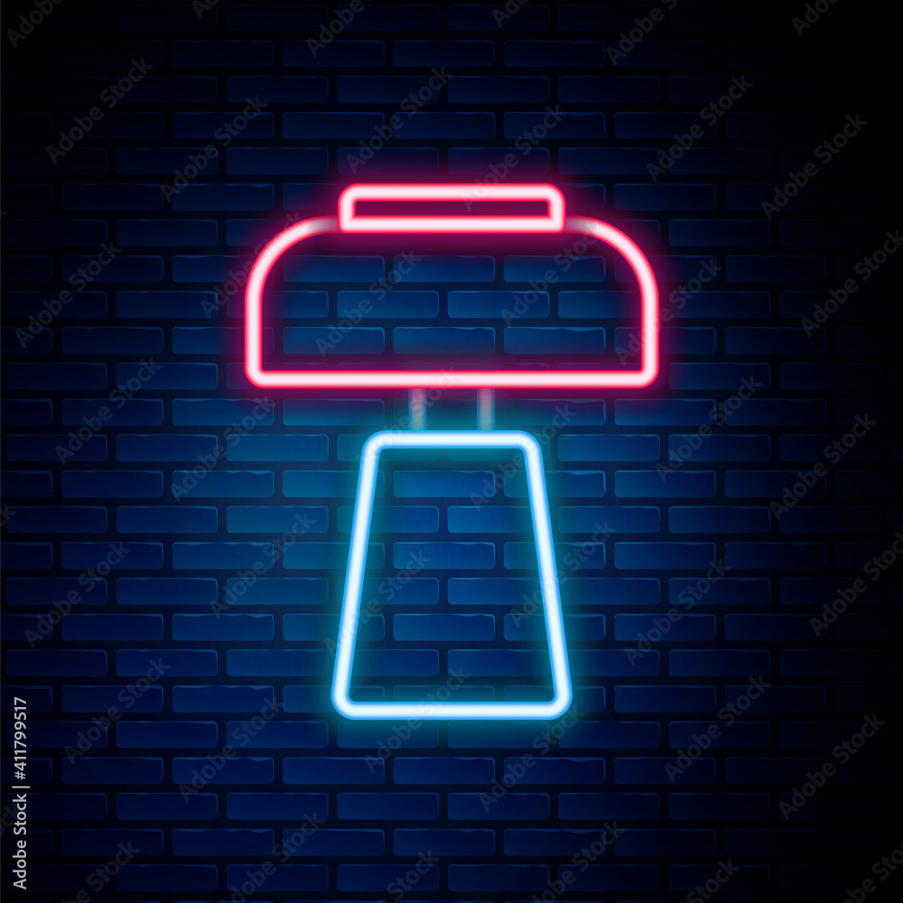 Glowing neon line Table lamp icon isolated on brick wall background. Desk lamp. Colorful outline concept. Vector. Glowing neon line Table lamp icon isolated on brick wall background. Desk lamp. Colorful outline concept. Vector.