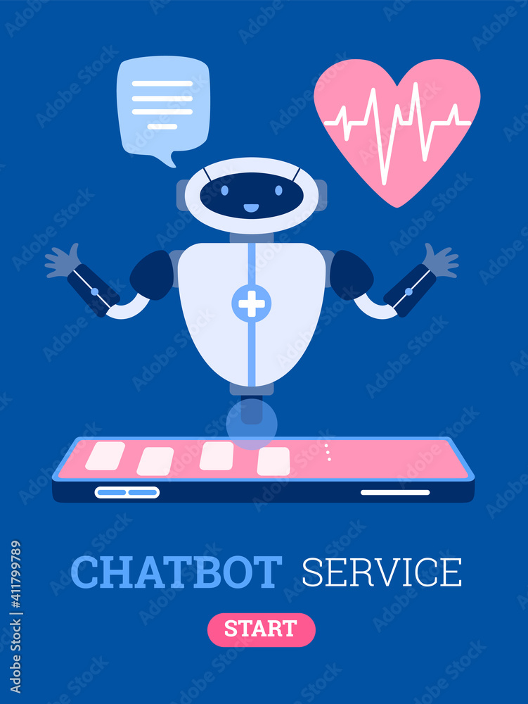 Chatbot service banner design with robot assistant cartoon character. Artificial  Intelligence technology of clients support chat, cartoon vector  illustration. Stock Vector | Adobe Stock