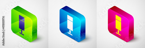 Isometric Punching bag icon isolated on grey background. Square button. Vector.