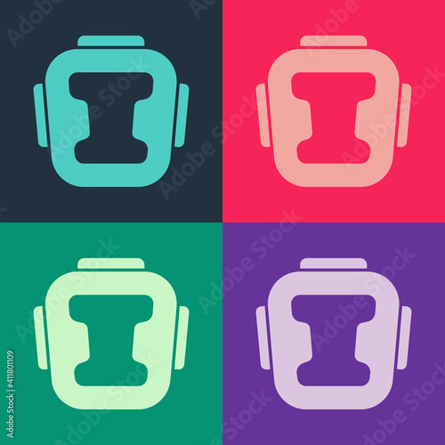 Pop art Boxing helmet icon isolated on color background. Vector.