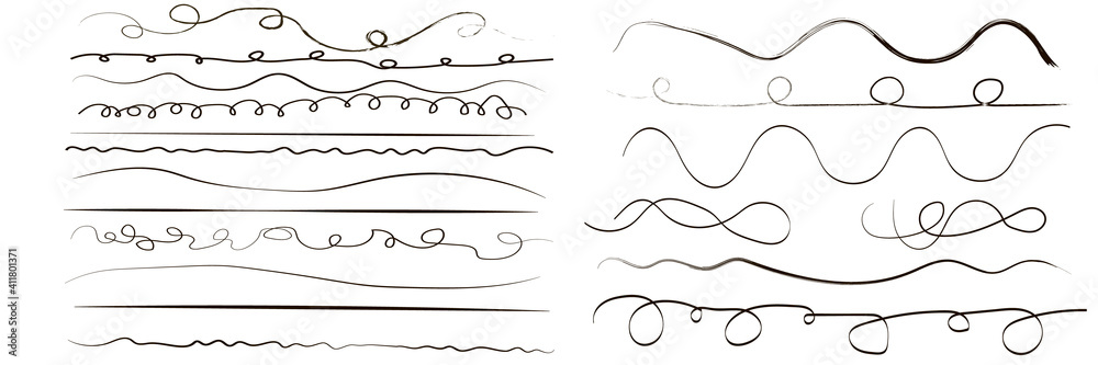 Set of artistic pen brushes. Hand drawn grunge strokes.