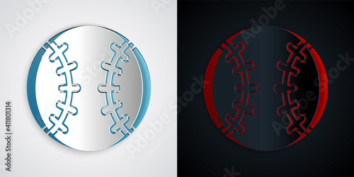 Paper cut Baseball ball icon isolated on grey and black background. Paper art style. Vector.