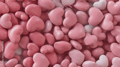 Multicolored Heart background. Valentine Wallpaper with Pink and Polka Dot love hearts. 3D Render 