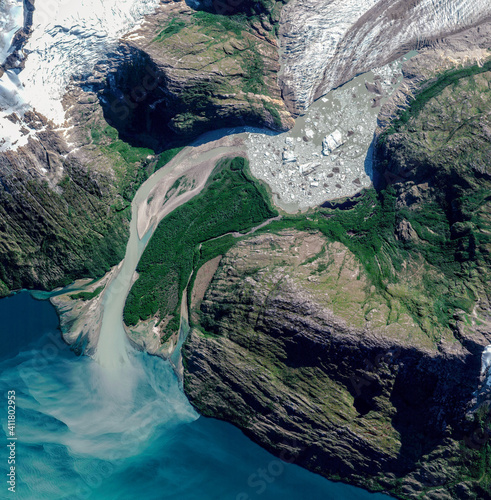 Fototapeta Naklejka Na Ścianę i Meble -  Satellite view of a glacier, Cabo de Hornos, Chile. Ice melting. Climate change. Wild nature. Element of this image is furnished by Nasa