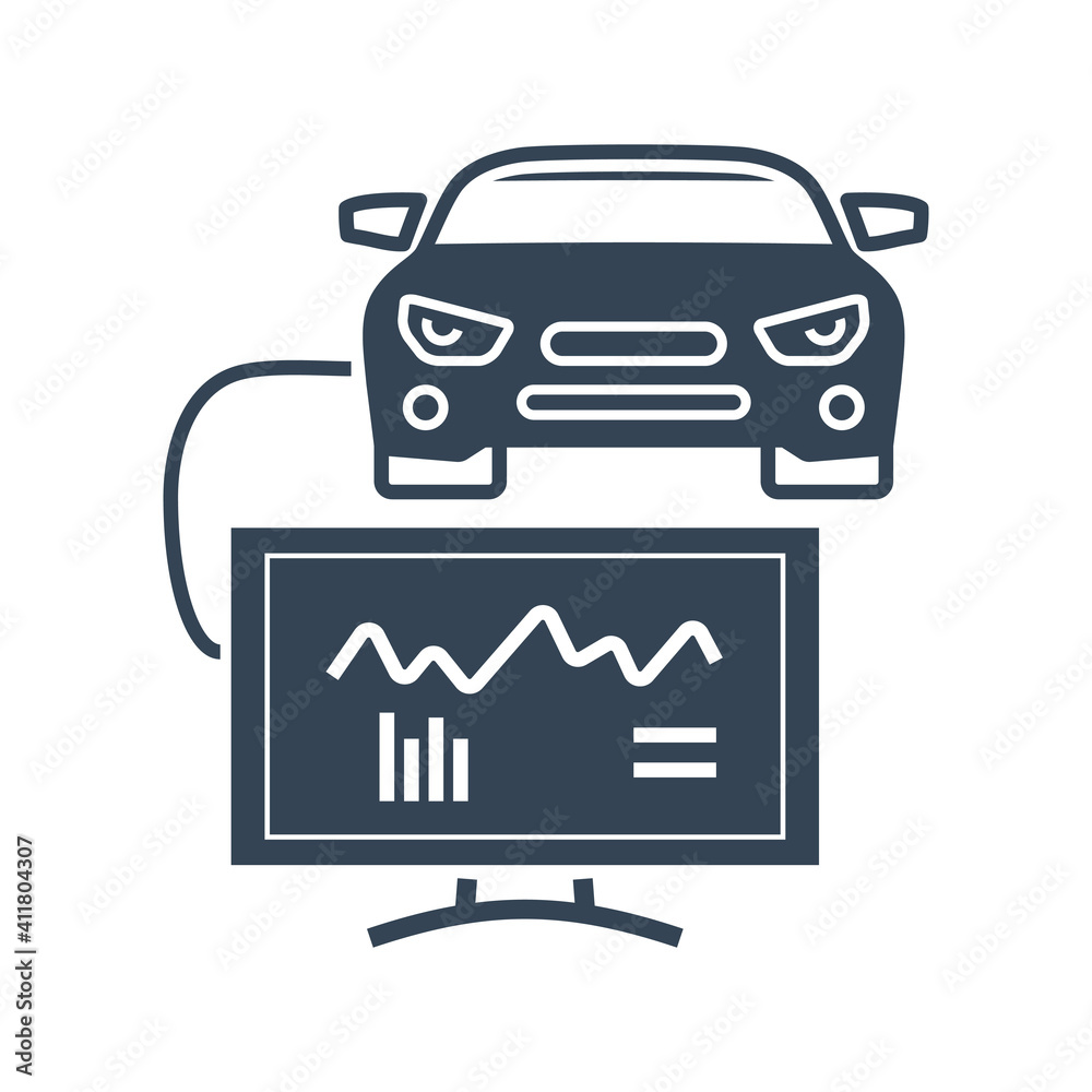 Vector black icon car repair, maintenance, computer diagnostic scan