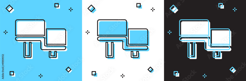 Set Sauna wood bench icon isolated on blue and white, black background. Vector.