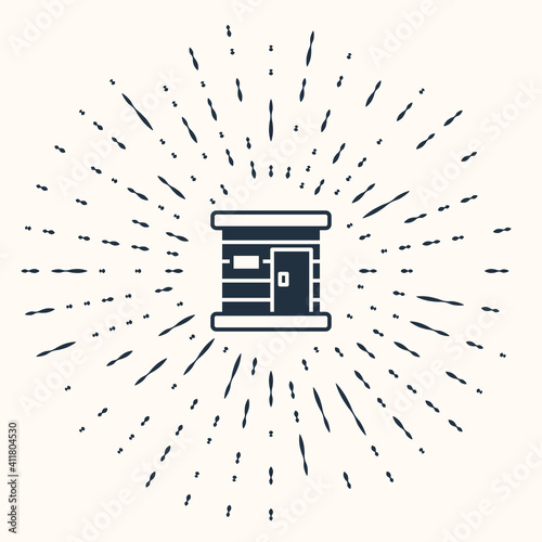 Grey Sauna wooden bathhouse icon isolated on beige background. Heat spa relaxation therapy bath and hot steam healthcare, relax therapy. Abstract circle random dots. Vector.
