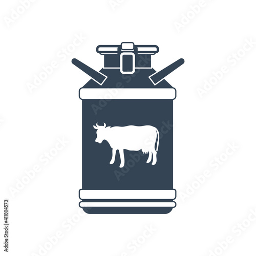 Vector black icon manufacture of dairy products, milk churn, cow