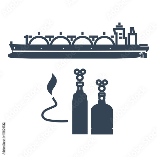 Vector black icon gas tanker, liquefied petroleum gas industry