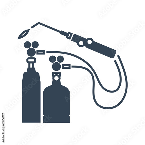 Vector black icon gas welding, car repair service, cylinder