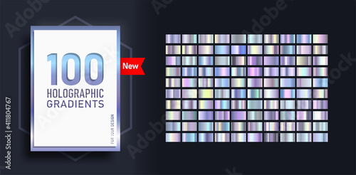 New mega set of Trendy gradients, consisting of collection 100 holographic glossy rectangles. Abstract Template for Social Media Design. Rainbow gradient