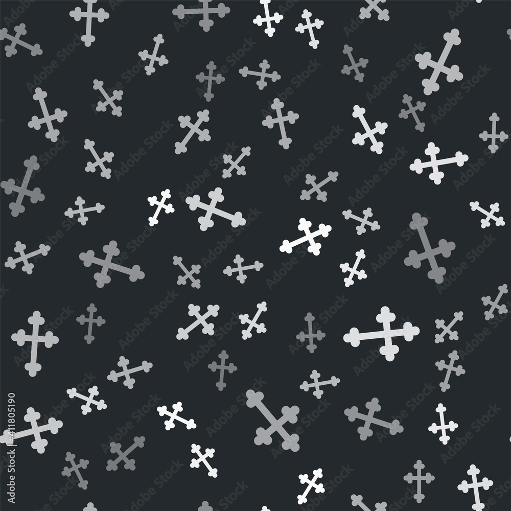 Grey Christian cross icon isolated seamless pattern on black background. Church cross. Vector. Grey Christian cross icon isolated seamless pattern on black background. Church cross. Vector.