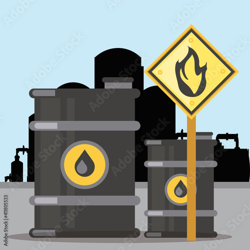 fracking extraction oil barrel tanks flammable substance sign