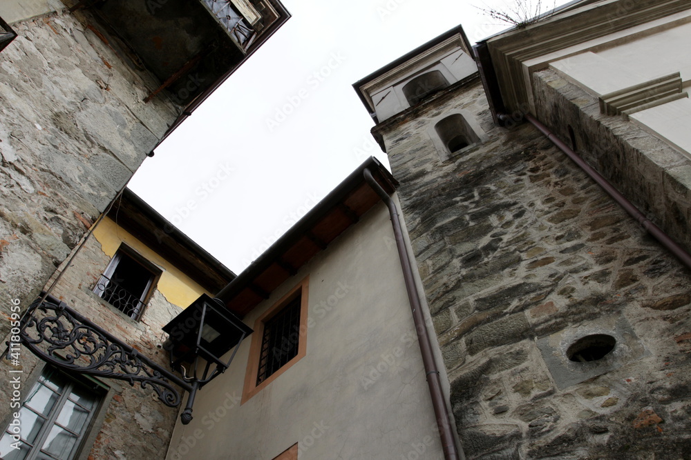 A corner of the old town of Castelnuovo di Garfagnana with the bell tower of the Church of the Madonna del Ponte
