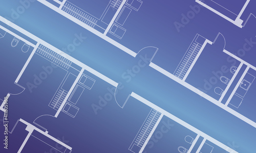 Architectural background. Part of architectural project, architectural plan of the apartment. Blue vector illustration EPS10.