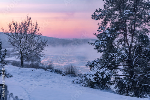 Amazing sunrise by the river Nemunas, following extreme low temperatures (-27C) © mellsva