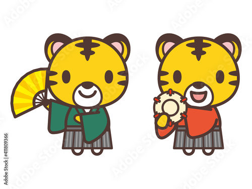 かわいいトラのキャラクター　日本の伝統芸能
