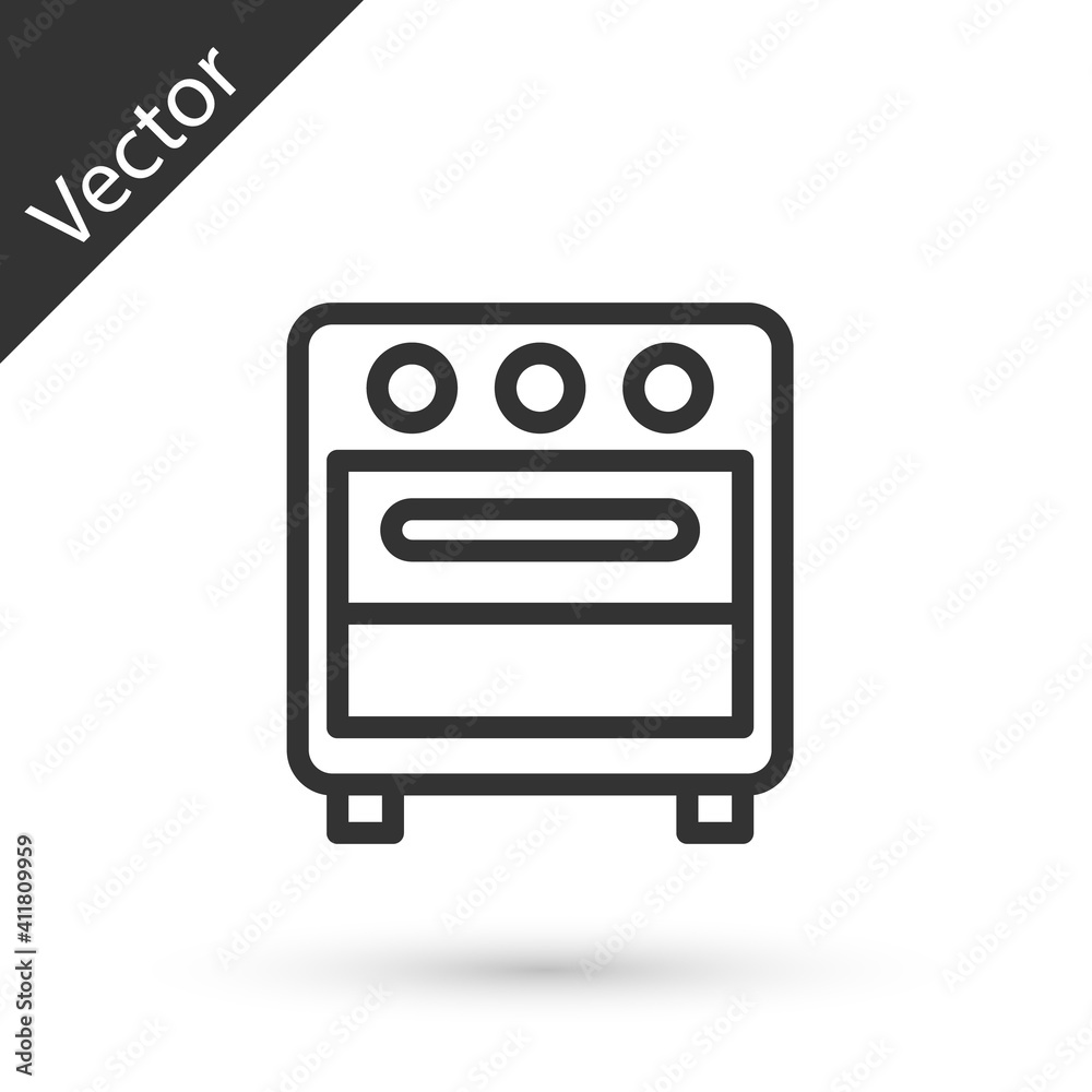 Grey line Oven icon isolated on white background. Stove gas oven sign. Vector. Grey line Oven icon isolated on white background. Stove gas oven sign. Vector.