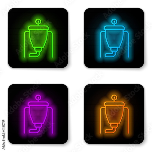 Glowing neon line Beer brewing process icon isolated on white background. Black square button. Vector.