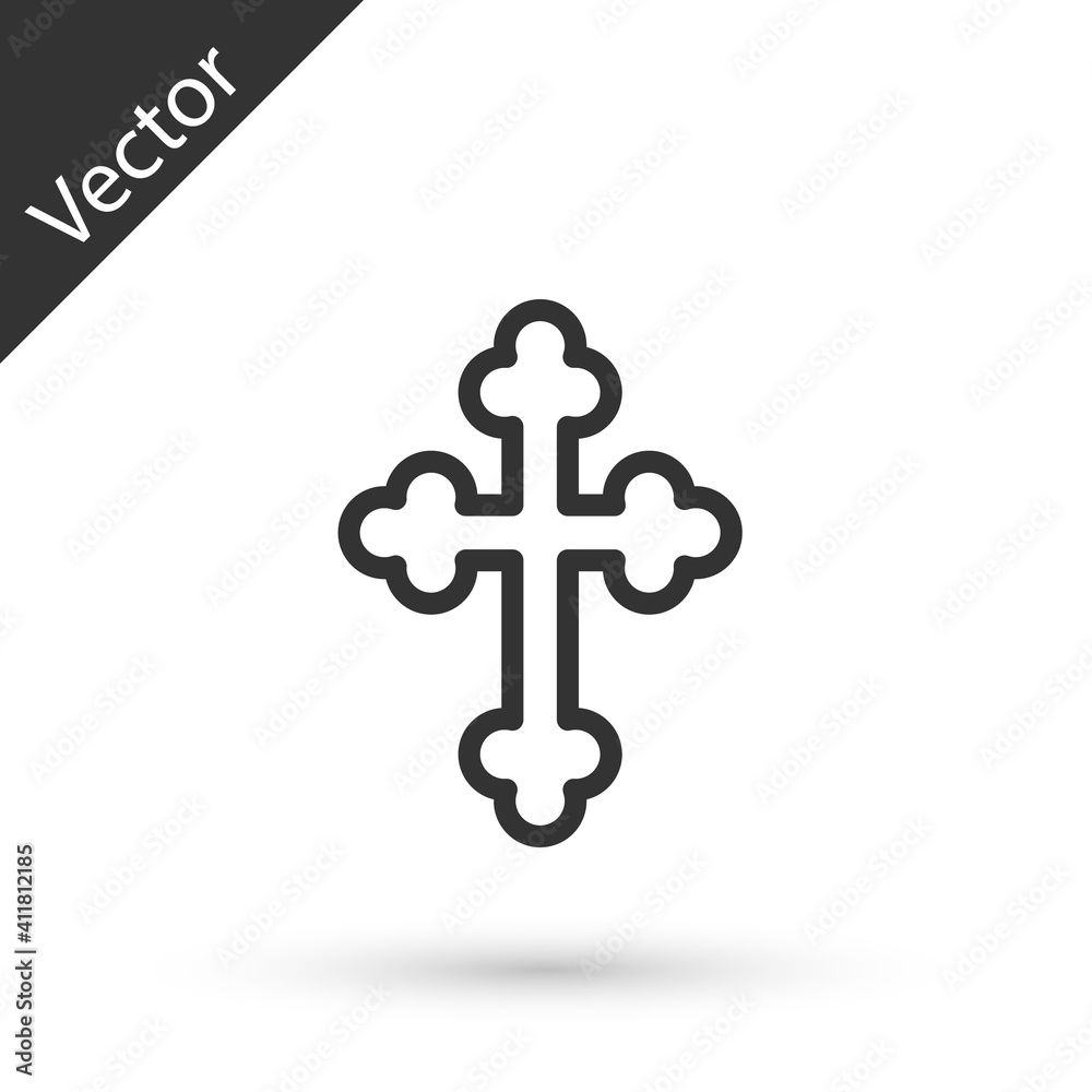 Grey line Christian cross icon isolated on white background. Church cross. Vector. Grey line Christian cross icon isolated on white background. Church cross. Vector.