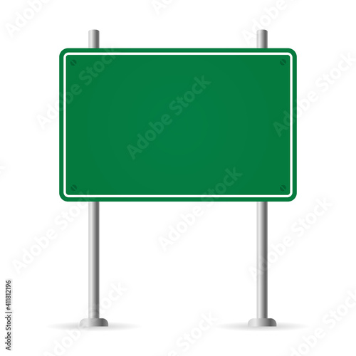 Road sign isolated on white background. Realistic blank street board. Mock up traffic template. Vector illustration. 