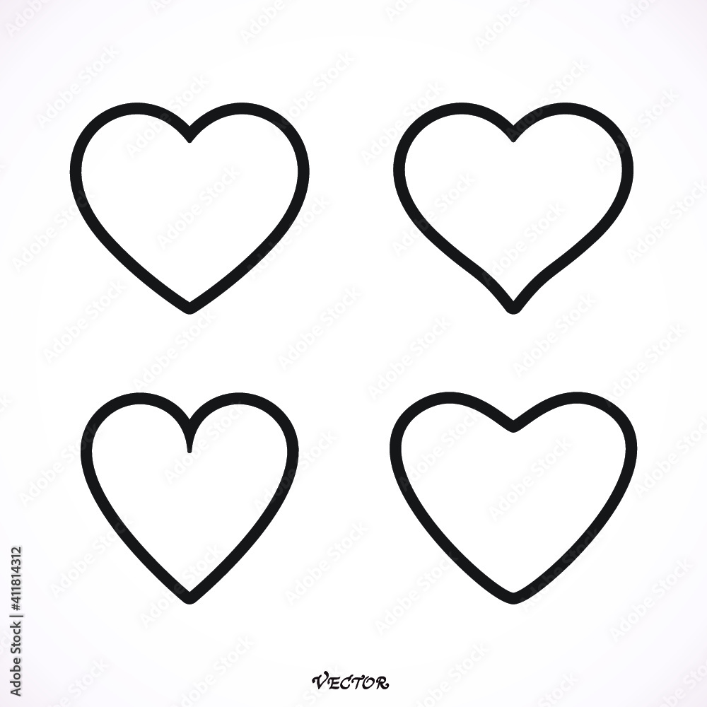 heart icons, concept of love, linear icons thin black line heart icons, concept of love, linear icons thin black line