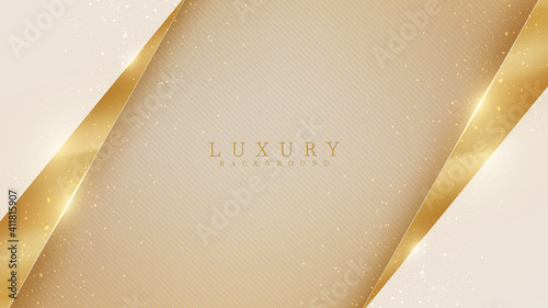 Abstract yellow luxury background with golden line , Realistic paper cut style 3d. vector illustration.