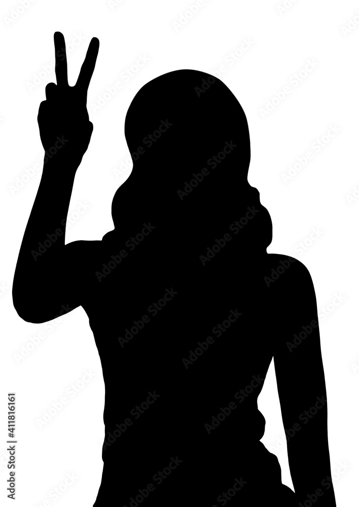 3D illustration, 3D rendering. Woman silhouette showing victory sign. Victoria is a common V-shaped gesture for victory or peace