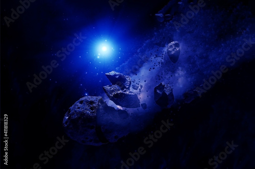 Meteorites on the background of space. Elements of this image were furnished by NASA.