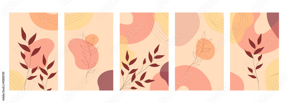 Fototapeta Abstract vector set in minimal trendy style. Design template banners can be useful for websites, mobile app, smartphone templates, brochures, social media, stories and etc.