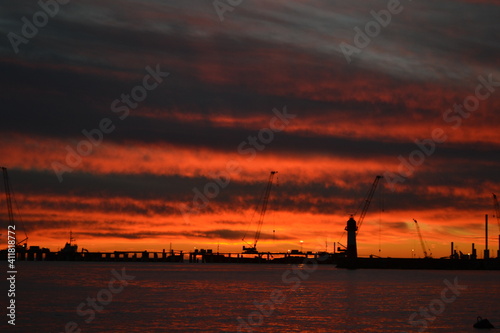 sunset in the port