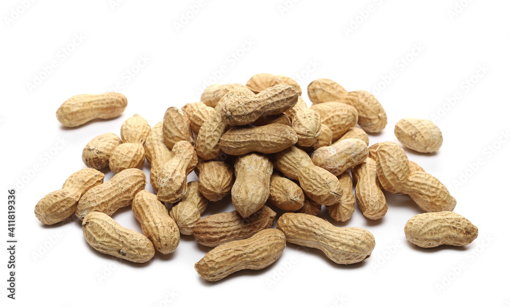 Shelled peanuts pile isolated on white background Shelled peanuts pile isolated on white background