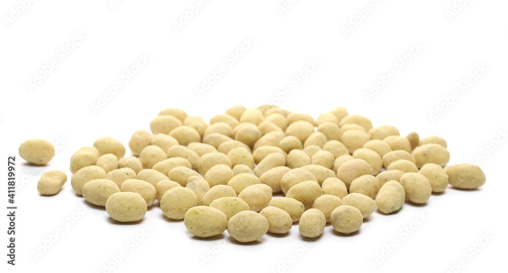 Sour cream and onion flavored peanuts pile isolated on white background Sour cream and onion flavored peanuts pile isolated on white background