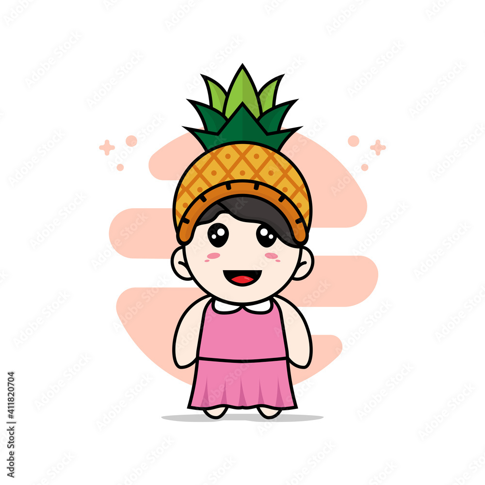 Cute girl character design wearing pineapple hat costume. Cute girl character design wearing pineapple hat costume.