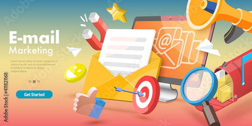 3D Vector Conceptual Illustration of Email Marketing and Advertising Campaign, Newsletter and Subscription, Digital Promotion, Sending a AD Message.