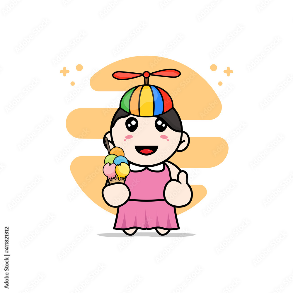 Cute girl character holding a ice cream. Cute girl character holding a ice cream.