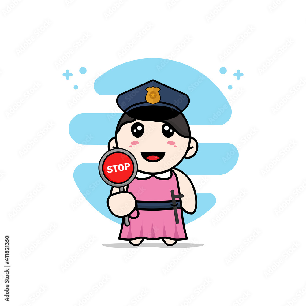 Cute girl character wearing police costume.