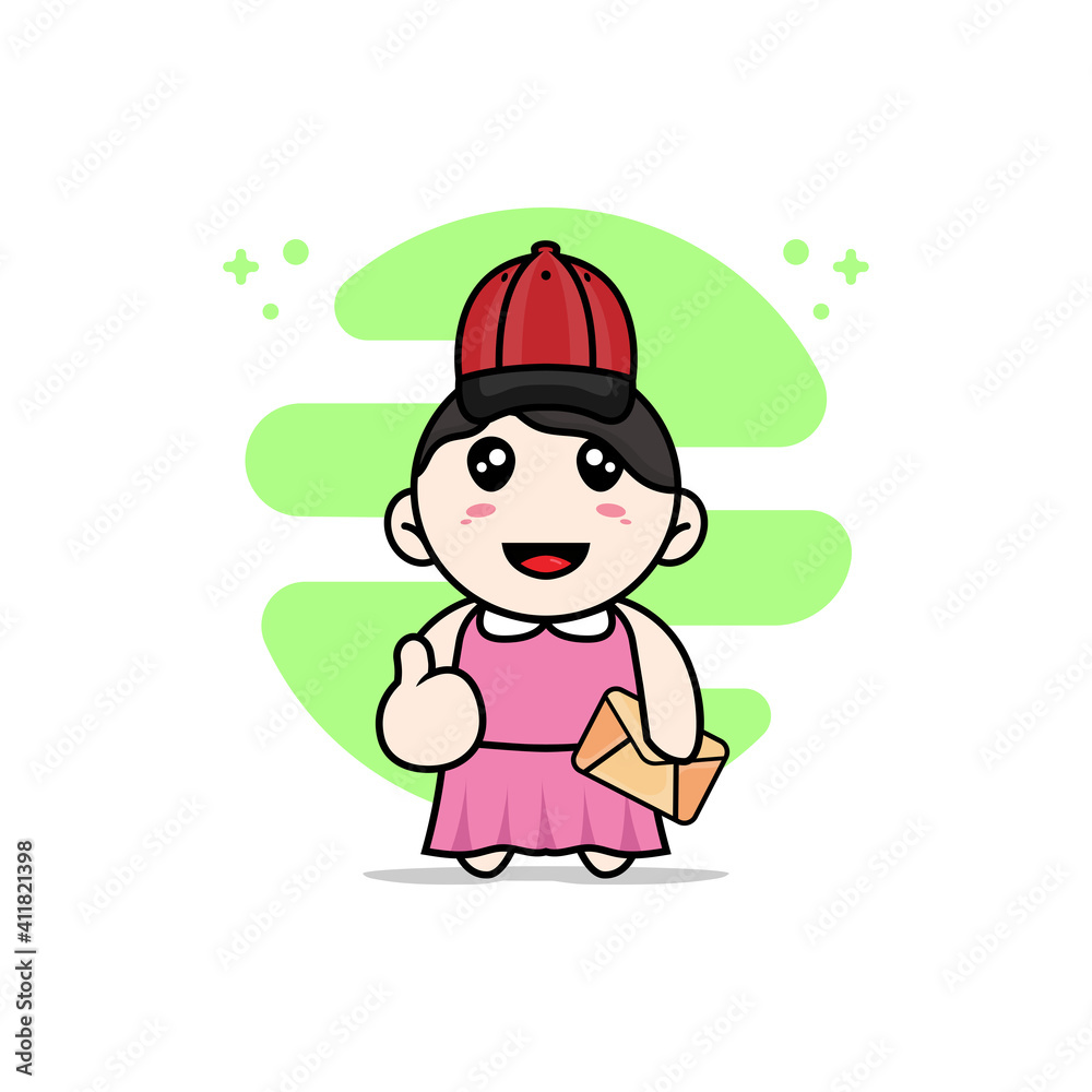 Cute girl character wearing postman costume.